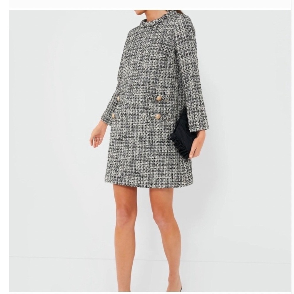 Tuckernuck Smoke and Mirrors Tweed Jackie Dress Black White Gold Metallic XS